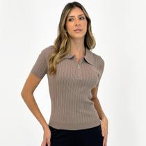 Camisa Polo Mamô em Tricot Canelada Manga Curta Feminina