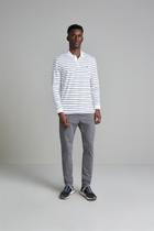 Camisa Polo Manga Longa Malha Comfort - Branco / Azul Marinho