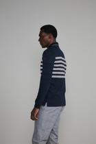 Camisa Polo Manga Longa Malha Slim Fit - Azul Marinho / Cinza