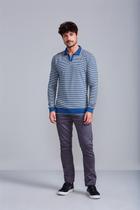Camisa Polo Manga Longa Malha Slim Fit - Azul Noturno / Verde Folha Camisa Polo Manga Longa Malha Slim Fit - Azul Noturno / Verde Folha