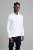 Camisa Polo Manga Longa Malha Slim Fit - Branco