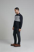 Camisa Polo Manga Longa Malha Slim Fit - Preto / Branco