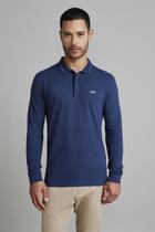 Camisa Polo Manga Longa Piquet Slim Fit - Azul Petróleo