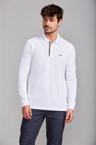 Camisa Polo Manga Longa Piquet Slim Fit - Branco