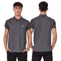 Camisa Polo Masculina Algodão Piquet Cinza Escuro
