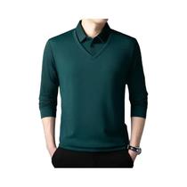 Camisa Polo Masculina Casual Elegante De Manga Longa Em Cor Sólida, Top Versátil Para Negócios, Para