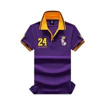 Camisa Polo Masculina De Algodão Bordada Em Roxo E Dourado Design Original LA No.24 No.8 Edição