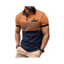 Camisa Polo Masculina de Golfe - Manga Curta, Bloco Colorido e Bolso Peitoral