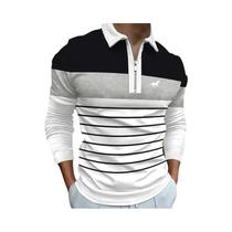 Camisa Polo Masculina De Manga Longa Com Zíper E Listras, Secagem Rápida, Primavera E Outono,