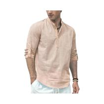 Camisa Polo Masculina De Manga Longa Em Algodão E Linho Para O Verão E Primavera, Leve E Respirável,