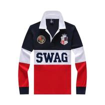 Camisa Polo Masculina De Manga Longa Luxuosa Em Algodão Com Bordado Em Cores Contrastantes Design