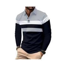 Camisa Polo Masculina De Manga Longa Respirável Com Gola, Básica, Com Detalhes Em Contraste, Estilo