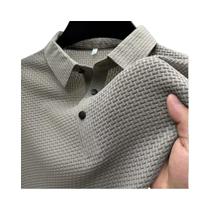 Camisa Polo Masculina De Seda Gelada De Manga Curta, Respirável, Sensação Fresca, Cor Sólida, Estilo