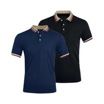 Camisa Polo Masculina De Verão 2PCS Respirável Casual Para Escritório Listrada De Manga Curta Top Camisa Polo Masculina De Verão 2PCS Respirável Casual Para Escritório Listrada De Manga Curta Top