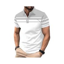 Camisa Polo Masculina De Verão Casual Com Design De Botão E Gola Personalizada Estampa Listrada