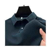 Camisa Polo Masculina De Verão Com Mangas Curtas E Design Oco Em Seda Gelada Respirável Moda