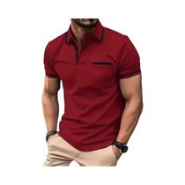 Camisa Polo Masculina Leve E Respirável Com Zíper Frontal, Manga Curta, Gola Contrastante E Bolsos,