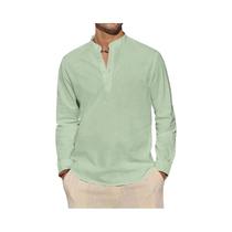 Camisa Polo Masculina Leve E Respirável De Manga Longa Com Gola Henley, Cor Sólida, Estilo Praia,