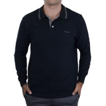 Camisa Polo Masculina ML Pierre Cardin Preta - 18091