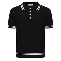 Camisa polo masculina OXKNIT tricotada vintage dos anos 60, estilo moderno, preta