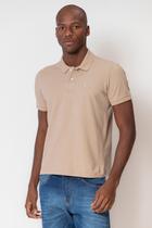Camisa Polo Masculina Piquet Bordada Bege Médio