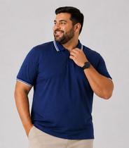 Camisa Polo Masculina Plus Size Manga Curta Select Azul