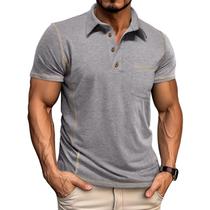 Camisa polo masculina Qekoma clássica de manga curta, algodão, cinza Camisa polo masculina Qekoma clássica de manga curta, algodão, cinza