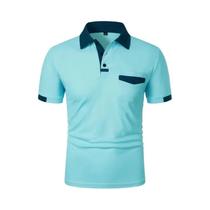 Camisa Polo Masculina Respirável De Manga Curta Solta, Cor Sólida Com Bolsos, Tops Básicos Leves