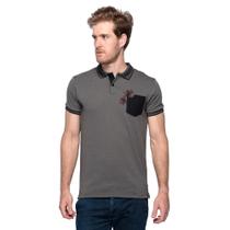 Camisa Polo Masculina Slim Bolso Manga Curta Algodão Azul-marinho M