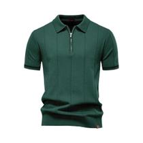 Camisa Polo Masculina Slim Fit De Cor Sólida Com Zíper AIOPESON Para Atividades Físicas E Escritório