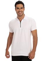 Camisa Polo Masculina Zíper Algodão com Elastano Branca