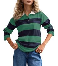 Camisa polo MISSACTIVER listrada de manga comprida para mulheres Camisa polo MISSACTIVER listrada de manga comprida para mulheres