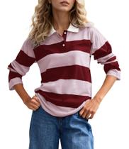 Camisa polo MISSACTIVER listrada de manga comprida para mulheres Camisa polo MISSACTIVER listrada de manga comprida para mulheres