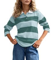 Camisa polo MISSACTIVER listrada de manga comprida para mulheres Camisa polo MISSACTIVER listrada de manga comprida para mulheres