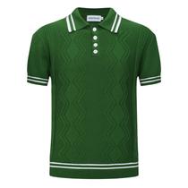 Camisa polo OXKNIT masculina tricotada vintage dos anos 60, estilo moderno, verde Camisa polo OXKNIT masculina tricotada vintage dos anos 60, estilo moderno, verde