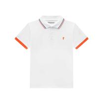 Camisa Polo Piquet Infantil Branca Listras Onda Marinha