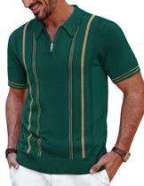 Camisa polo PJ PAUL JONES com zíper listrada vintage para homens