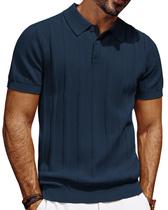 Camisa polo PJ PAUL JONES para homens de manga curta, malha canelada, azul marinho, M