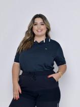 Camisa Polo Plus Size Feminina Oversized Estampa Sortida Azul Marinho MT