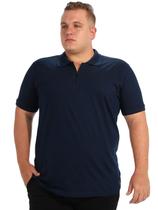 Camisa Polo Plus Size Masculina Anistia com Zíper e Punho Marinho
