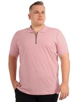 Camisa Polo Plus Size Masculina Anistia com Zíper e Punho Rosa