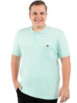 Camisa Polo Plus Size Masculina Com Bolso e Punho Verde Água