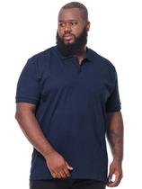 Camisa Polo Plus Size Masculina Lisa Com Punho Marinho