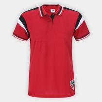 Camisa Polo São Paulo Emboss Lotus Feminina - Vermelho+Preto