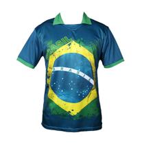 Camisa Polo sem botões de Poliéster modelo do Brasil Copa Do Mundo Azul estampada