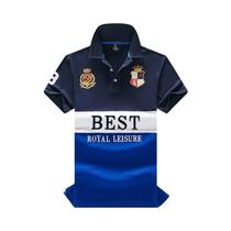 Camisa Polo Slim Fit Masculina Com Bordado E Patchwork Em Cores Contrastantes, Moda Clássica Em