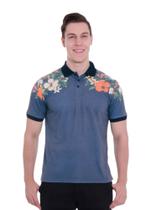 Camisa Polo Slim Floral Yacht Master - Mescla Marinho Camisa Polo Slim Floral Yacht Master - Mescla Marinho