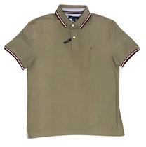 Camisa polo Tommy Hilfiger com gola listrada para homens verde verde-oliva