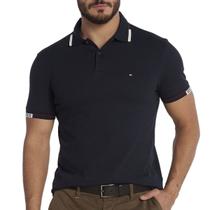 Camisa Polo Tommy Hilfiger Cuff Slim Fit Azul Marinho