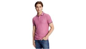 Camisa Polo Tommy Hilfiger Masculina com Gola Listrada - Rosa e Roxo